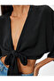 Crop Top V-Neck Tie Detail Oversized Kimono Sleeve - 5