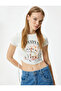 Cat Printed Slim Fit Crew Neck Crop T-Shirt - Short Sleeve