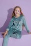 New Season Star Patterned Trend Model Velvet Mother/Daughter Pajama Set 2776-Mint Green - 4
