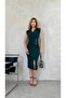 Green Scuba Crepe Fabric Gold Buttoned Slim Fit Draped Padded Midi Length Dress 124 - 2