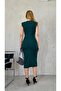 Green Scuba Crepe Fabric Gold Buttoned Slim Fit Draped Padded Midi Length Dress 124 - 5