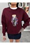 Burgundy Teddy Bear Printed Sweat - 3