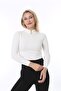 Women's Crop Half Zipper High-Rise Long Sleeve Blouse, Ribbed Lycra Camisole Fabric