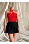 Plain Knit Lycra Standard Size Knitwear Crop Tank Top Blouse with Cross Collar Straps - 4