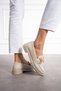 Women's Cream Skin Daily Comfortable Casual Classic Loafer Shoes with Kalvaniz Buckle - 3