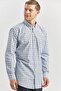 Men's Dark Navy Blue Long Sleeve Plaid Pattern Smart Comfort Fit Shirt 1004240253 - 2