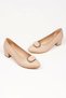 Women's Short Heeled Stylish Buckle Casual Shoes and Bag Set Nude - 4