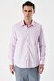 Men's Pink Long Sleeve Cotton Lycra Slim Fit Shirt 1004240193 - 5