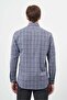 Men's Dark Navy Blue Long Sleeve Plaid Pattern Pocket Cotton Classic Comfort Fit Shirt 1004245212 - 5