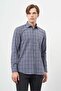 Men's Dark Navy Blue Long Sleeve Plaid Pattern Pocket Cotton Classic Comfort Fit Shirt 1004245212 - 3