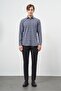 Men's Dark Navy Blue Long Sleeve Plaid Pattern Pocket Cotton Classic Comfort Fit Shirt 1004245212 - 2
