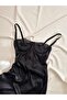 E D D E Black Satin Mini Elbise Gecelik - 6
