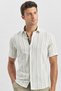 Men's Dark Khaki Short Sleeve Striped Garnished Cotton Slim Fit Slim Fit Shirt 1004240244 - 4