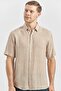 Men's Beige Short Sleeve Buttoned Collar Piping Linen Slim Fit Shirt 1004240242 - 2