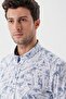 Men's White Long Sleeve Printed Garnished Classic Slim Fit Shirt 1004230229 - 4
