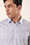 Blue Long Sleeve Printed Hard Collar Pocketless Cotton Lycra Casual Slim Fit Shirt 1004230135 - 6