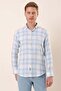 Men's Dark Blue Long Sleeve Checkered 100% Cotton Classic Slim Fit Slim Fit Shirt 1004230176
