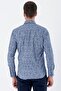 Men's Dark Navy Blue Long Sleeve Printed Cotton Lycra Classic Slim Fit Shirt 1004235208 - 6