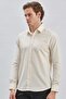 Men's Beige Long Sleeve Hard Collar Cotton Classic Slim Fit Shirt 1004240230 - 2