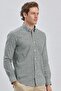 Men's Dark Green Long Sleeve Printed Buttoned Collar Cotton Classic Slim Fit Shirt 1004240215 - 4