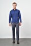 Men's Navy Blue Long Sleeve Hard Collar Slim Fit Shirt 1004245324 - 2