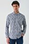 Blue Long Sleeve Printed Garnished Cotton Casual Slim Fit Slim Fit Shirt 1004240211