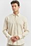 Men's Beige Long Sleeve Ribbed 100% Cotton Slim Fit Shirt 1004240247 - 2