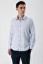 Men's Dark Blue Long Sleeve Patterned Hard Collar Cotton Slim Fit Slim Fit Shirt 1004235171 - 4