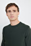Men's Khaki Standard Fit Regular Cut Crew Neck Jacquard Knitwear Sweater - 4