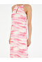 Pink Patterned Linen Slit Dress 50283657-Vr041 - 6