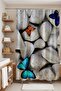 Bathroom Curtain, White Stones Flying Butterflies Pattern Shower Curtain, Bathtub Curtain 175X200Cm - 3