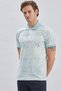 Blue Printed Pique Polo Collar Garnished 100% Cotton Casual Slim Fit T-Shirt 1011240157 - 3