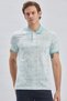 Blue Printed Pique Polo Collar Garnished 100% Cotton Casual Slim Fit T-Shirt 1011240157