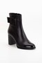 Women's Genuine Leather Buckle-Strapped Patent Leather Detailed Heeled Boots - Black Patent Leather - 5