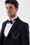 Men's Dark Navy Blue Patterned Double-Breasted 6 Drop Slim Fit Tuxedo Groom Suit 1001230214 - 6