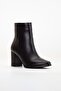Women's Genuine Leather Pointed Toe Thick Heeled Boots - Black - 4