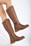 Women's Genuine Leather Buckle Boots - Walnut