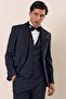 Men's Dark Navy Blue Patterned Vest 6 Drop Slim Fit Tuxedo Groom Suit 1001230204 - 4