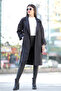 Women's Belted Trench Coat Black Capri Sleeve Lined Pocket Buttoned - 9104 - 2