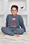 Boy's Soft, Winter Appliqué Embroidered Petrol Color Fleece Pajama Set with Cowl Neck and Teddy Bear - 3