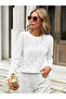 Crew Neck Openwork Patterned Women's Knitwear Sweater White