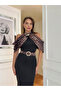 Women's Imported Scuba Fabric Leopard Pattern Belted Tassel Brooch Detail Lined Design Dress - 2