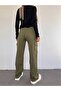 Khaki Green Wide Leg Palazzo Cargo Pocket Trousers - 3