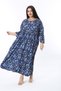 Women's Plus Size Blue Relaxed Fit Bike Collar Gathered Waist Dress 65N38476 - 2
