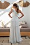 Ecru Chiffon One Shoulder Long Evening Dress Wedding Dress and Outer Shooting Dress - 5