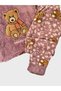Girl's Powder Color Teddy Bear Patterned Long Sleeve Winter Fleece Pajama Set - 2