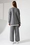 Women's Gray Crew Neck Shepherd Stitched Sweater and Palazzo Knitwear Top and Bottom Set - 7