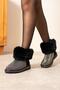 Black Suede Fur Lined Flat Sole Boots Silver Stone Printed Women's Boots Orben - 2