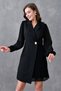 Women's Double Breasted Jacket Collar Wrap Cut Skirt Pleated Tulle Detail Long Sleeve Black Dress 24K2169 - 5