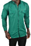 Men's Green Lycra Thin Corded Double Pocket Gabardine Shirt with Snap Fasteners 2300421